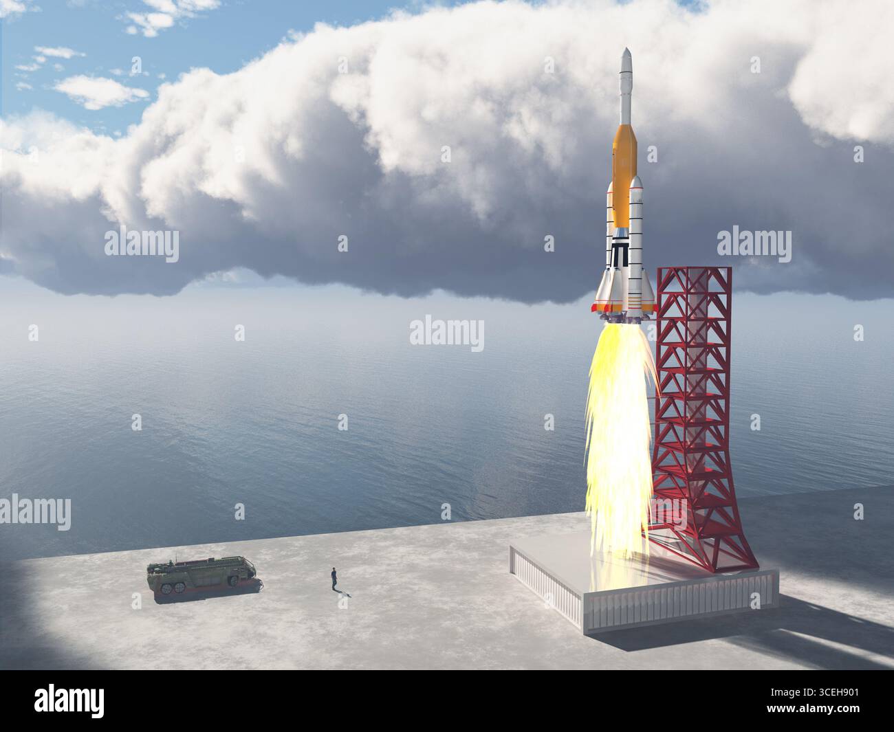 Launch vehicle during the launch phase Stock Photo