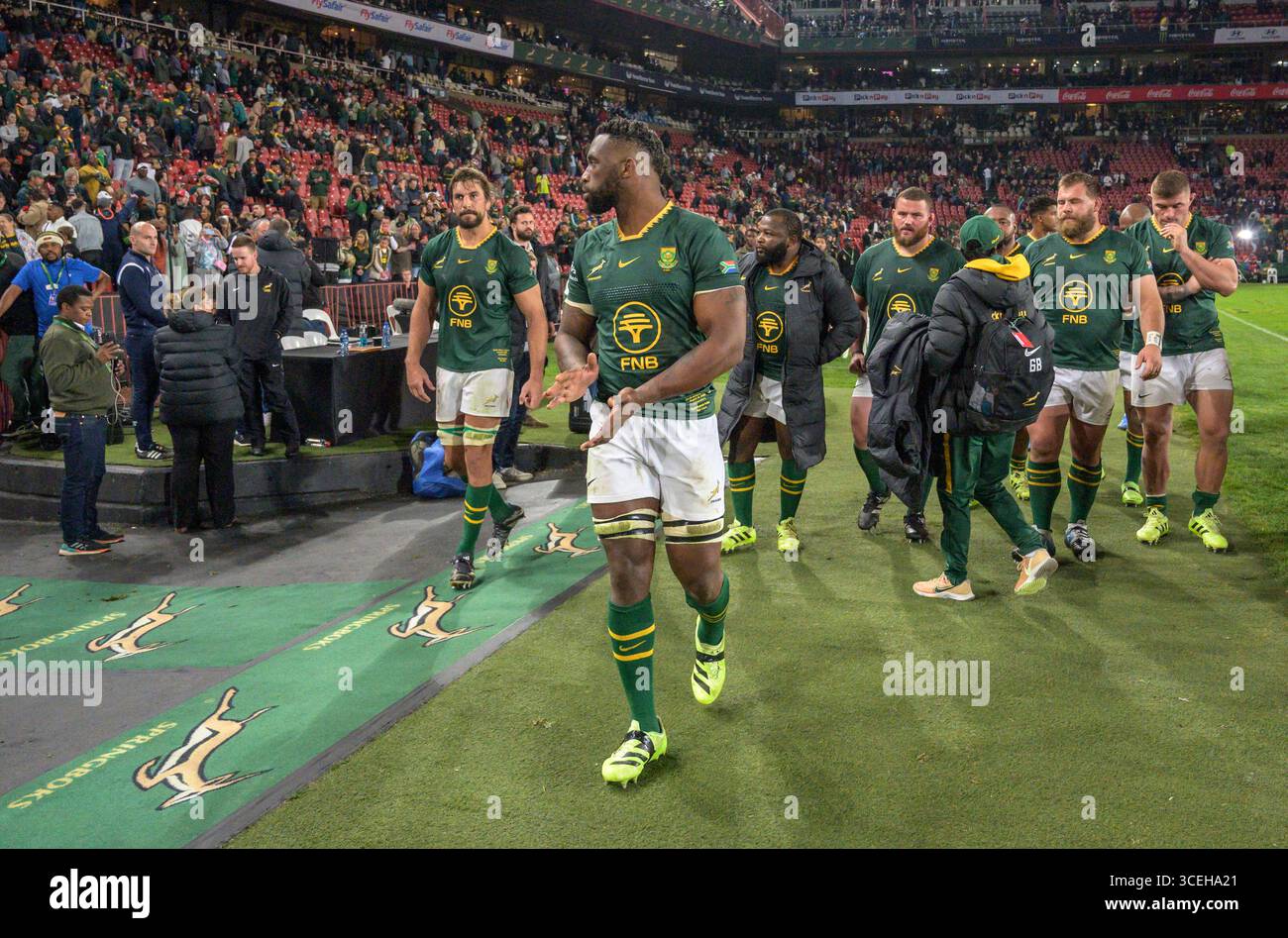 Siya Kolisi (captain) of South Africa leading his players off the field ...