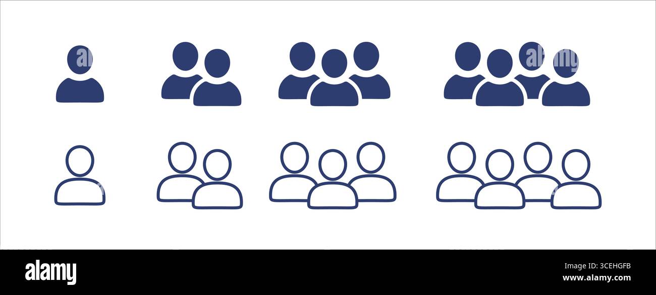 User Group and Team Icons in Flat Design. Solid icon collection. Vector Illustration. Stock Vector