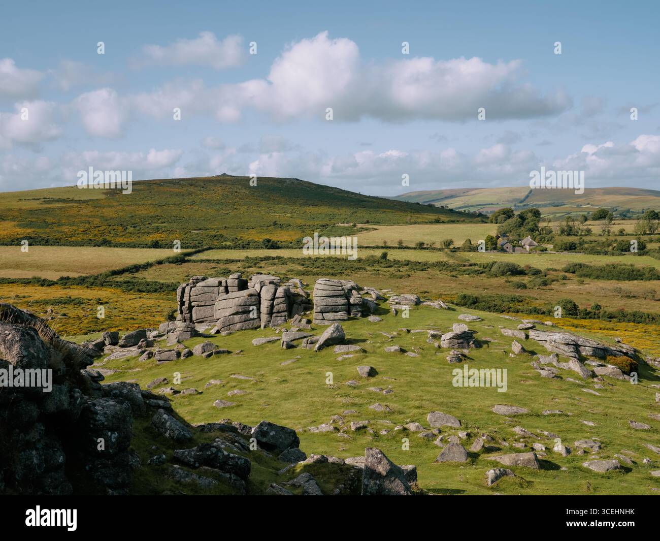 The granite rock outcrop formations at on top of Sharp Tor on Dartmoor Devon England UK Stock Photo