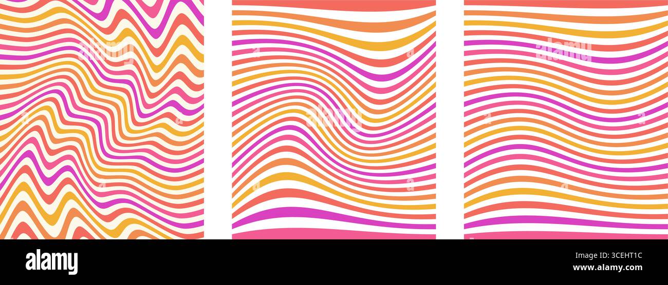 Groovy Distorted Stripes, Acid Vector Background, Abstract Geometric Texture Stock Vector
