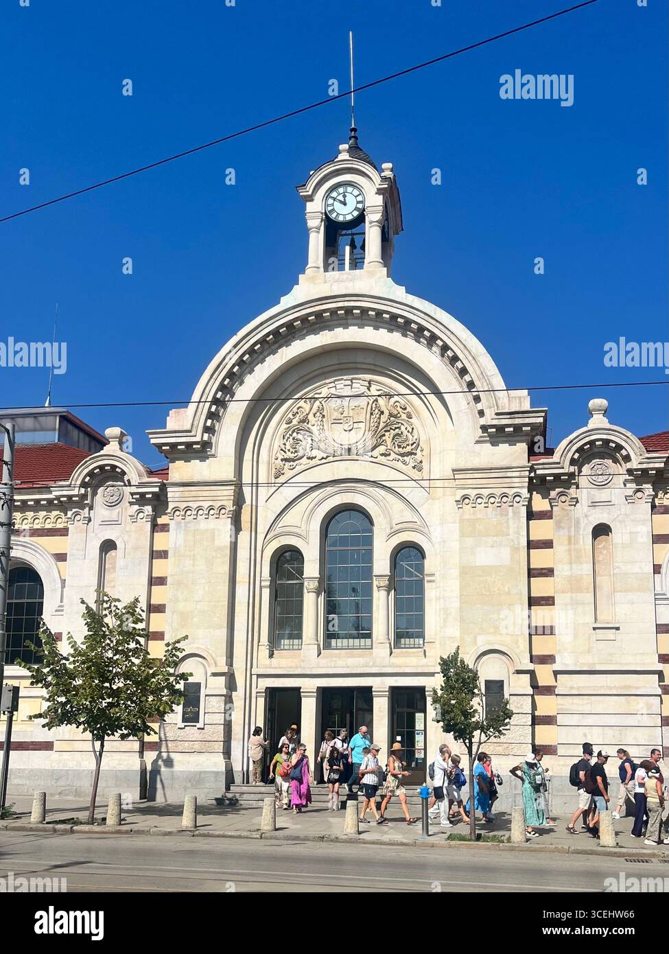 Sofia Bulgaria Central Market Hall building exterior and people in the Bulgaria capital, Eastern Europe, Balkans, EU - Smartphone Captured Stock Image