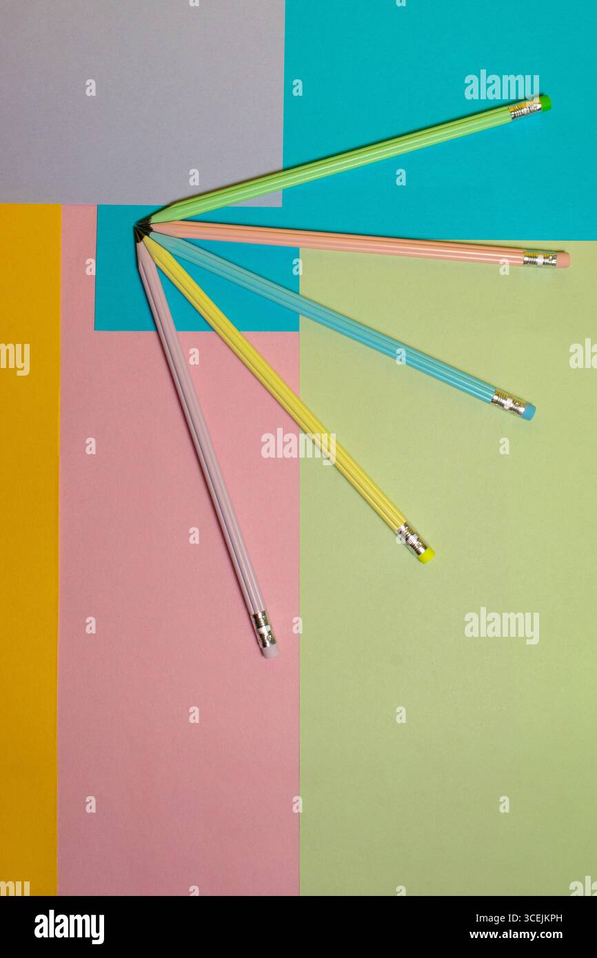 Colorful graphite pencils on a surface in different colors. Back to school. Stock Photo