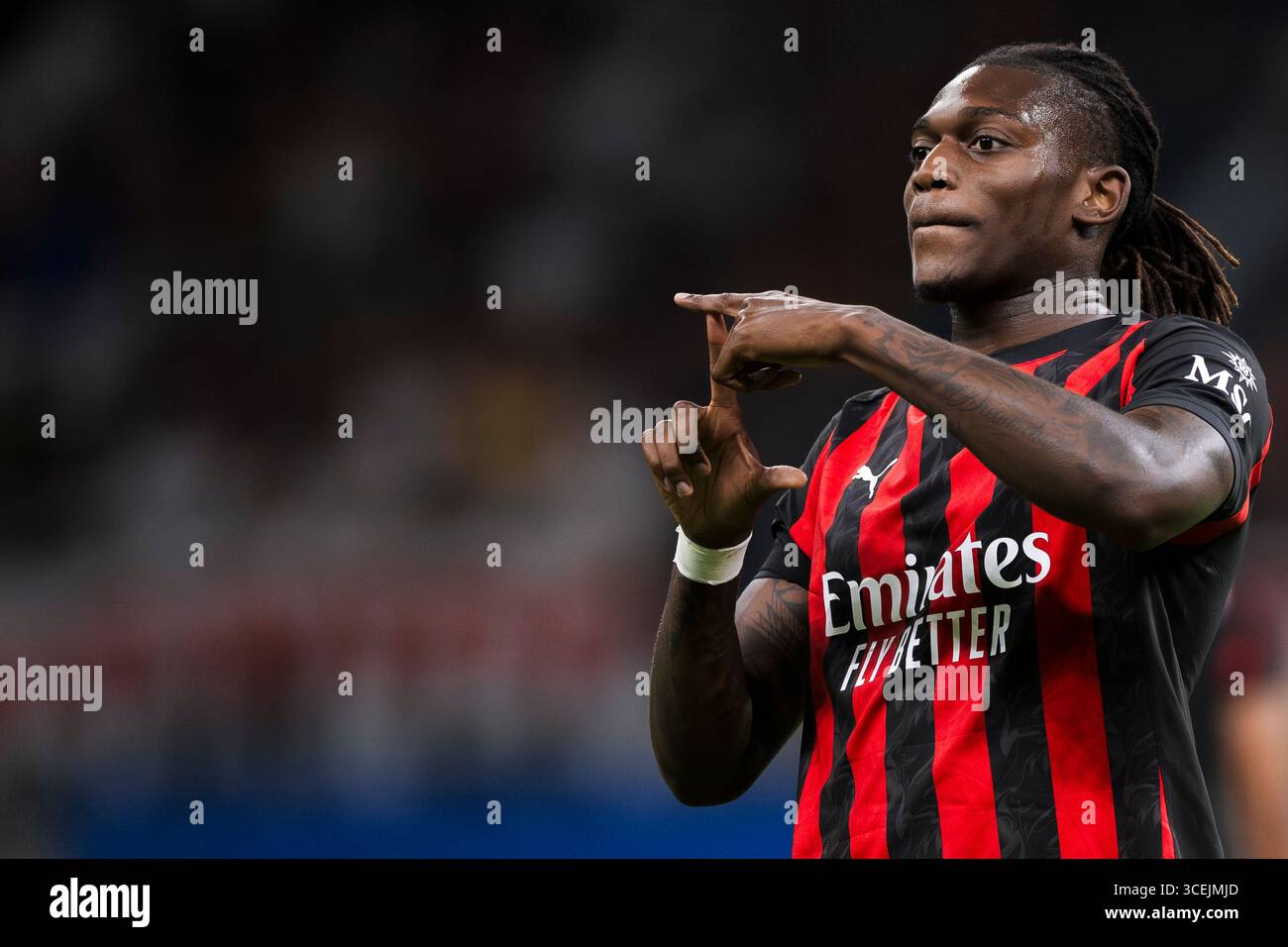 Rafael Leao of AC Milan celebrates after scoring the opening goal ...