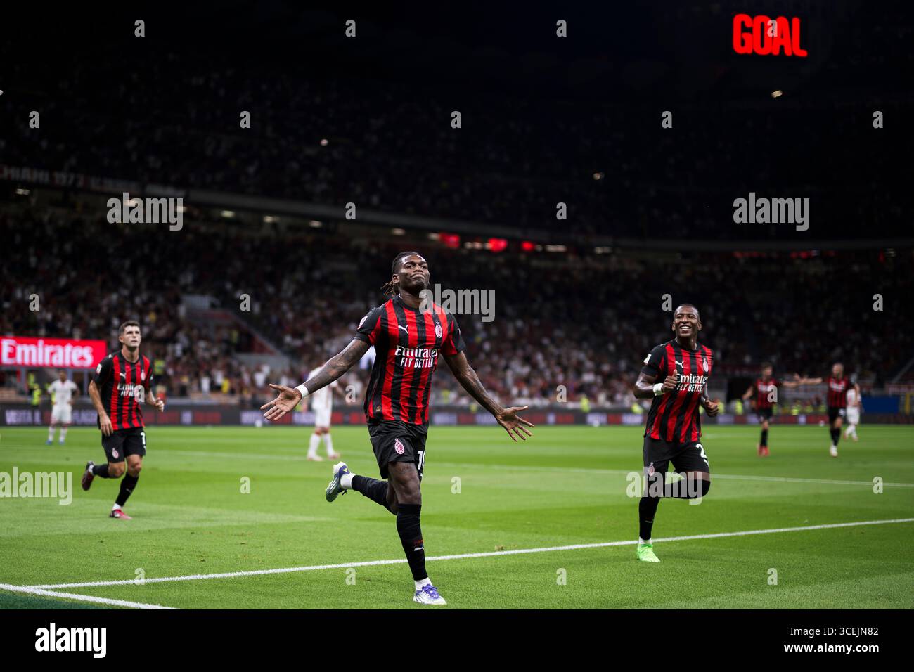 Rafael Leao of AC Milan celebrates after scoring the opening goal ...