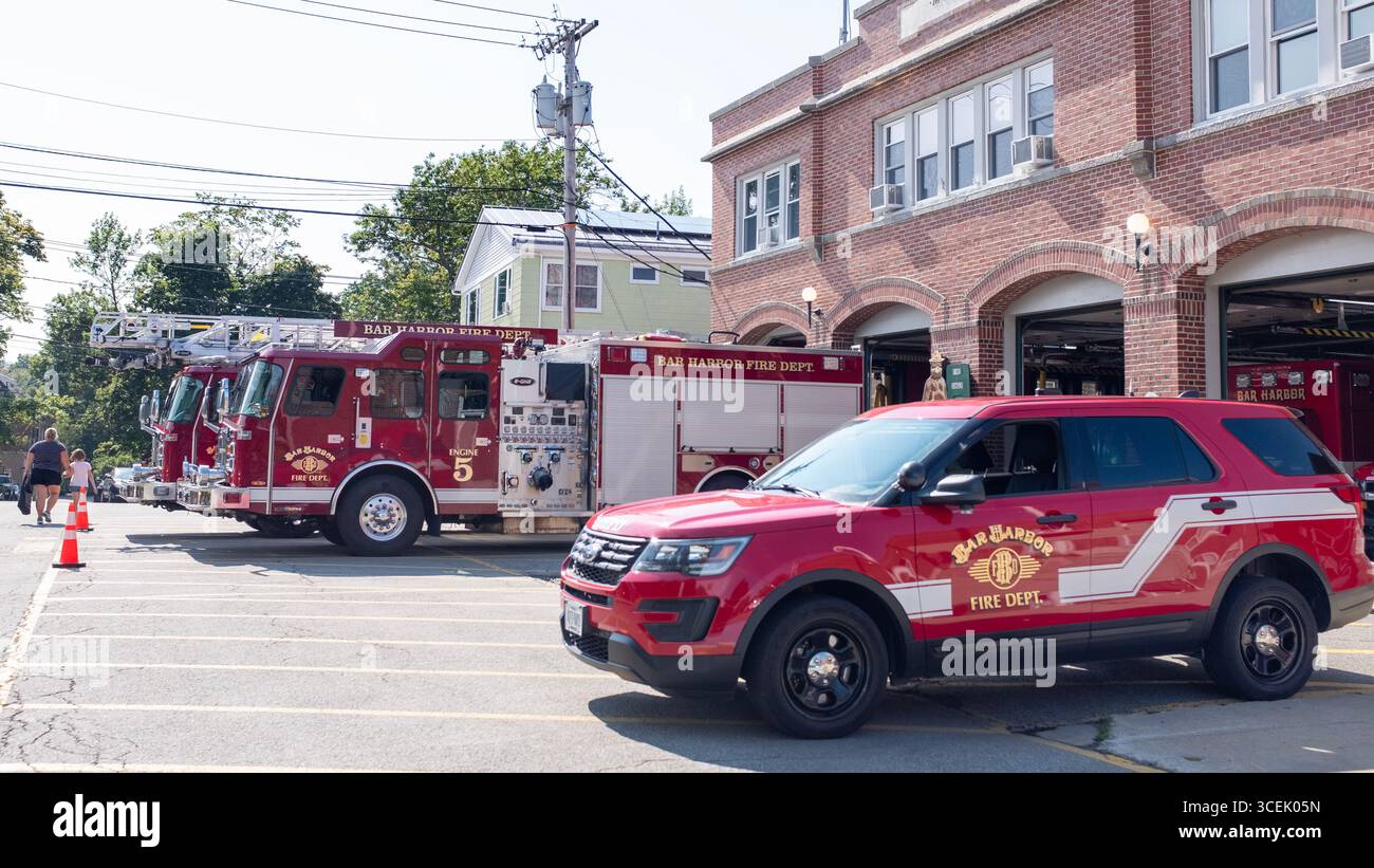 Bar Harbor fire department, fire engines and a fire vehicle
