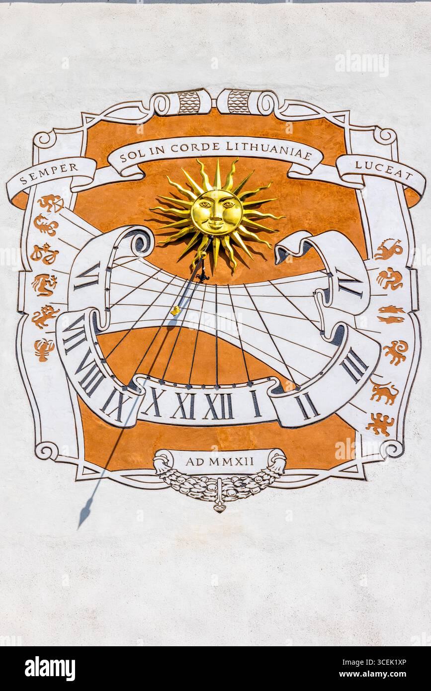Sundial on the Palace of the Grand Dukes of Lithuania, Vilnius, Lithuania, Northern Europe Stock Photo