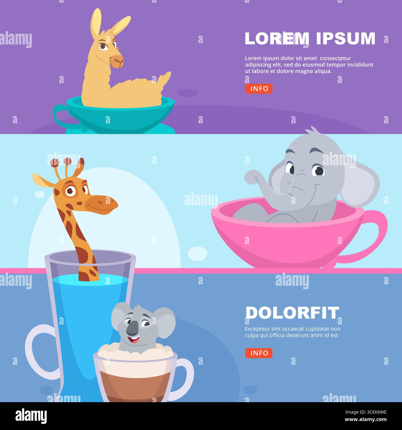 Animal in mugs. cartoon happy funny animals sitting and relaxing in coffee cups. ads banners template Stock Vector