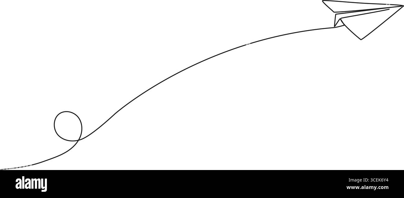 continuous single line drawing of flying paper plane, line art vector ...