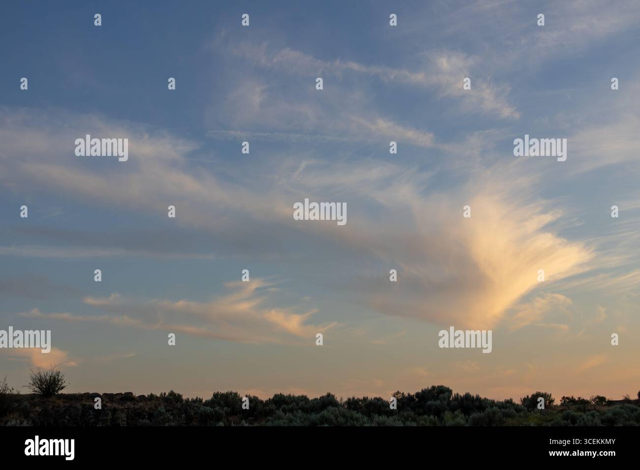 Cirrus clouds at sunset in the Eastern Washington desert Stock Photo