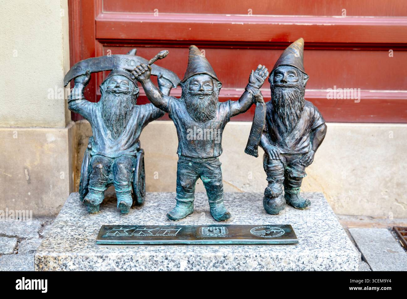 Dwarf Fans (Krasnale Kibice) figurines on Szewska Street, Old Town, Wroclaw, Poland Stock Photo