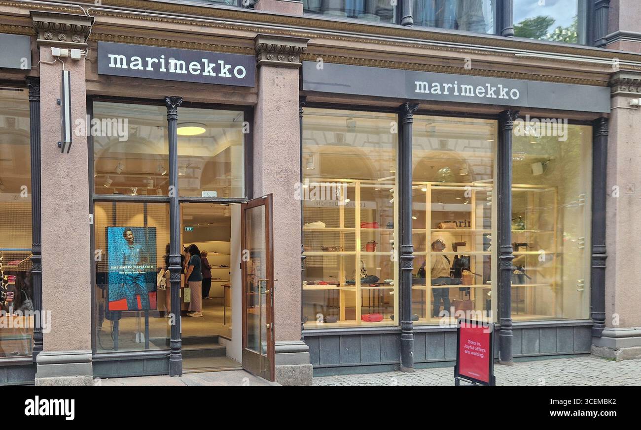 Helsinki, Finland - Aug 17, 2025:  Marimekko store in central Helsingi. - Smartphone Captured Stock Image