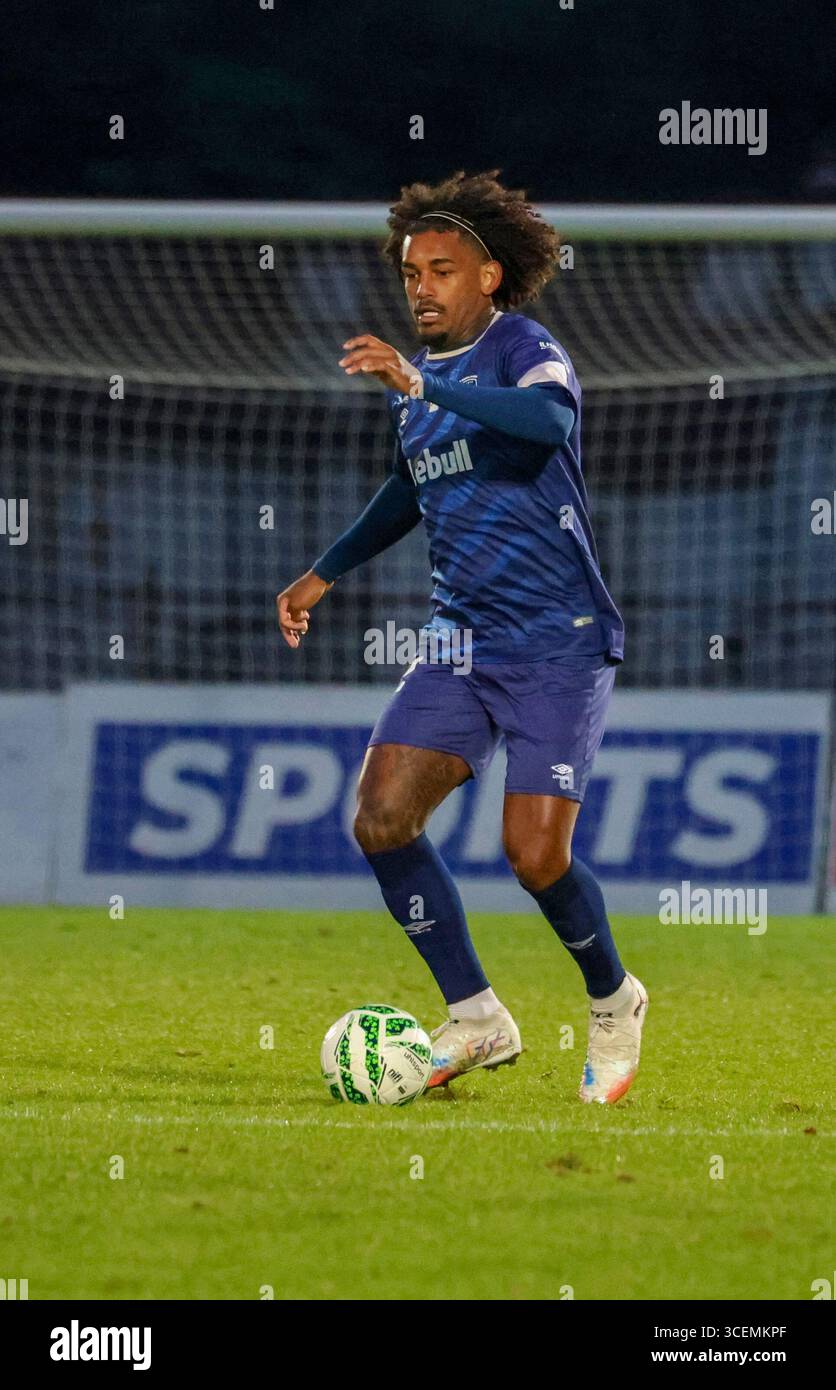 Ballymena Showgrounds, Warden Street, Ballymena, Northern Ireland, UK. 07 Aug 2025. UEFA Conference League - Qualifying Third Round (First leg) – Larne v Santa Clara. Footballer Santa Clara football player Matheus Nunes (32) Stock Photo