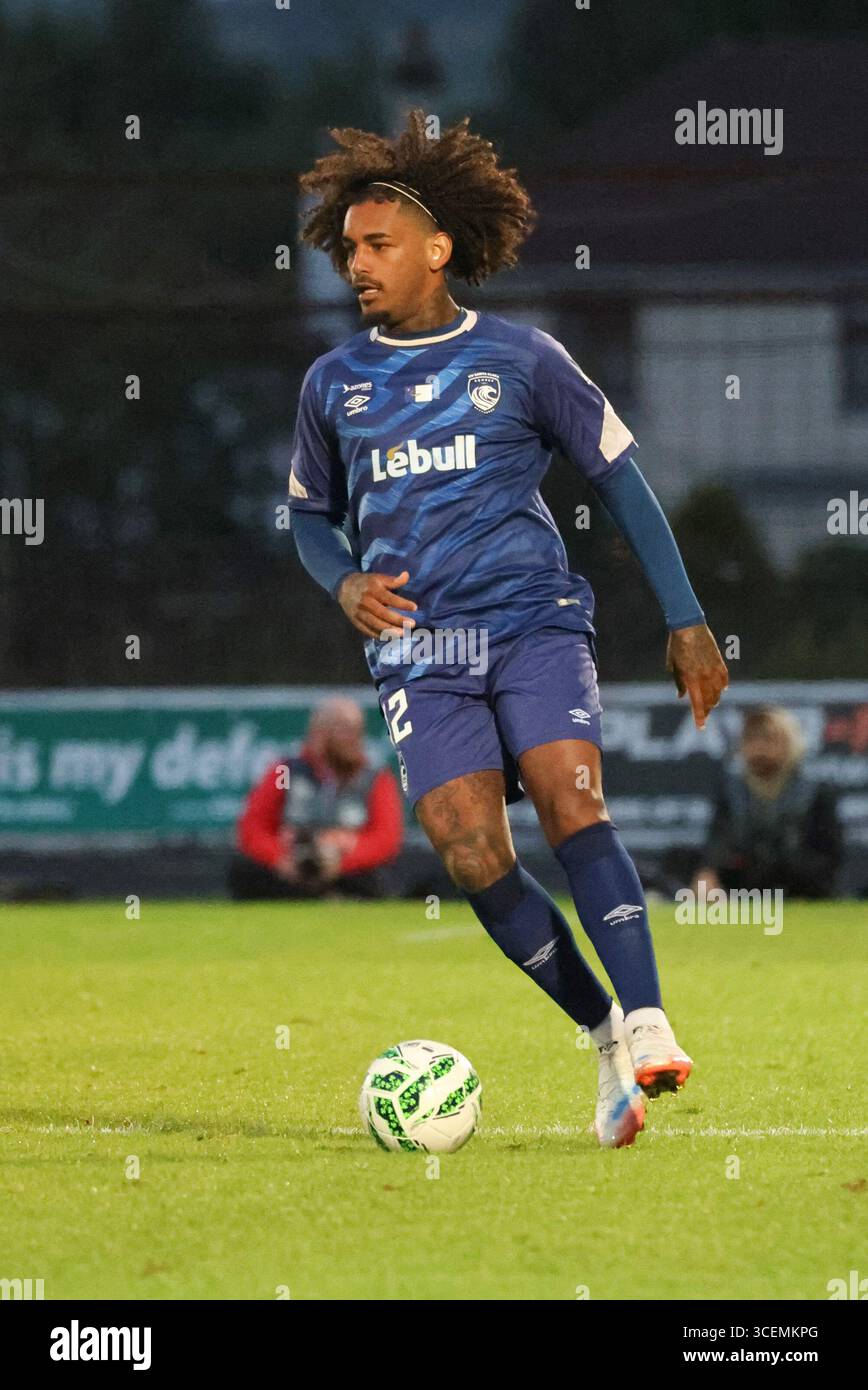 Ballymena Showgrounds, Warden Street, Ballymena, Northern Ireland, UK. 07 Aug 2025. UEFA Conference League - Qualifying Third Round (First leg) – Larne v Santa Clara. Footballer Santa Clara football player Matheus Nunes (32) Stock Photo