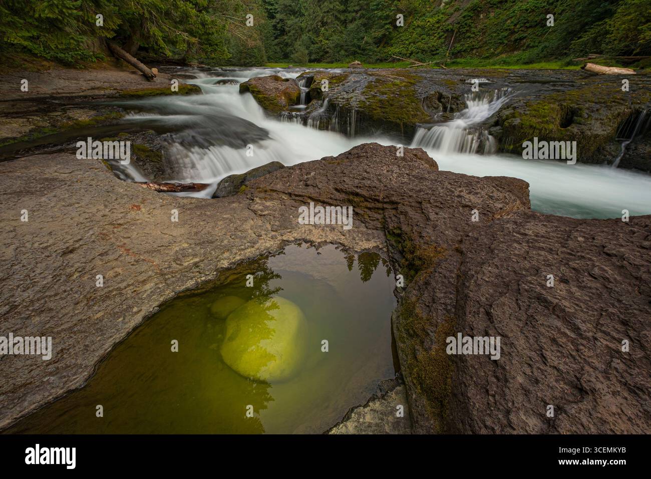 yellow rock underwater at the Lower Falls on the Lewis River, Gifford ...