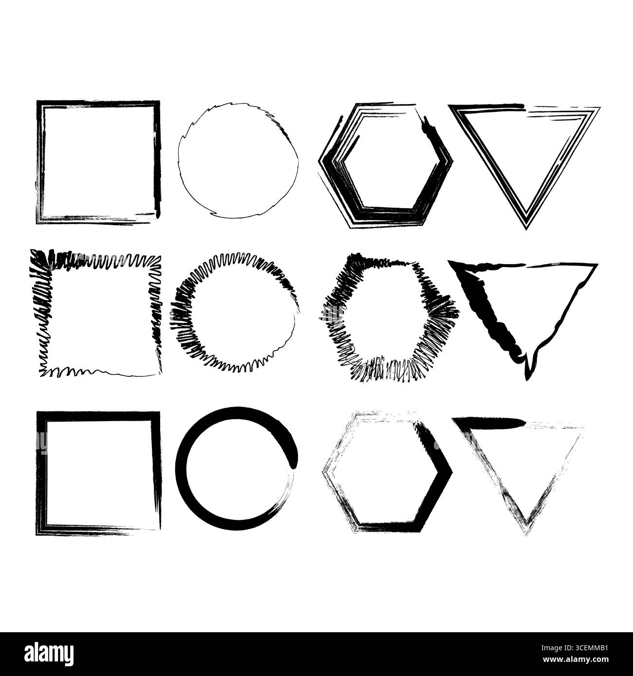 Geometric shapes drawing. Scribbled frames set. Hand drawn forms ...