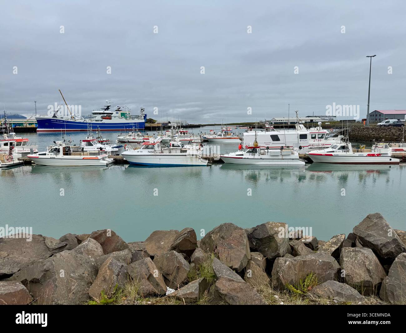 Boats docked in Hofn fishing village. - Smartphone Captured Stock Image