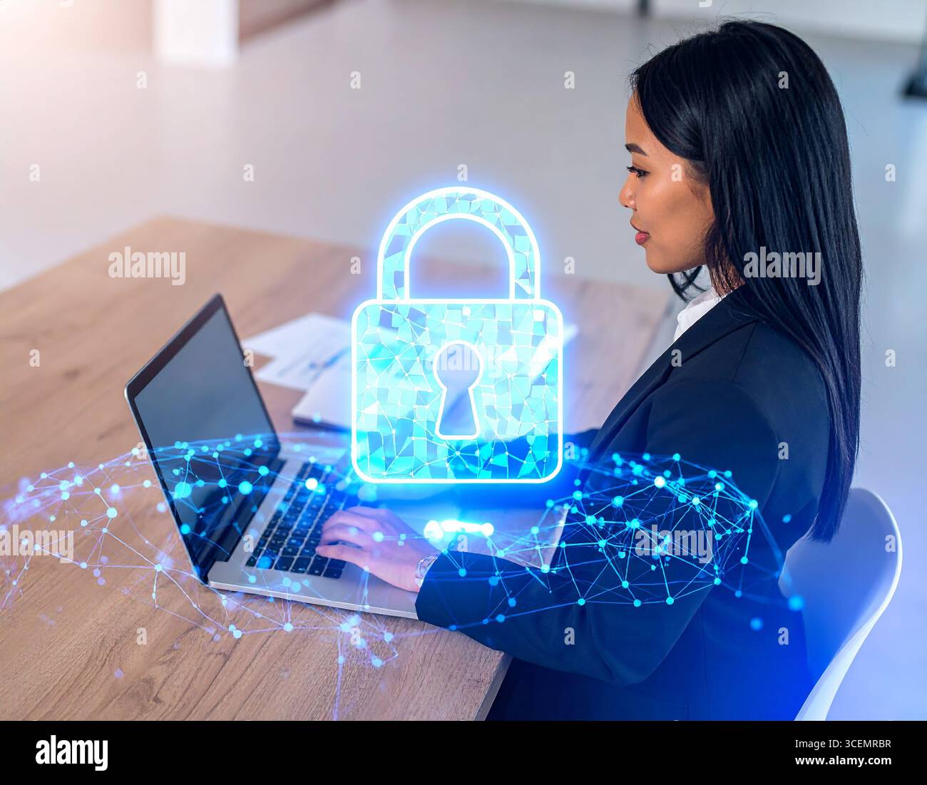 Digital lock hologram for cyber security Stock Photo