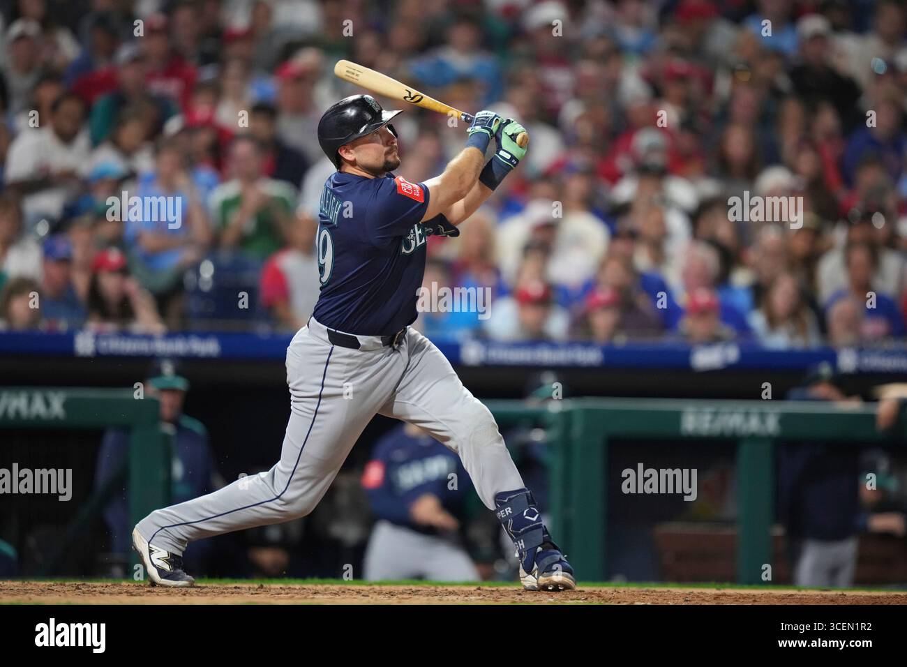 Seattle Mariners' Cal Raleigh plays during a baseball game Monday, Aug ...