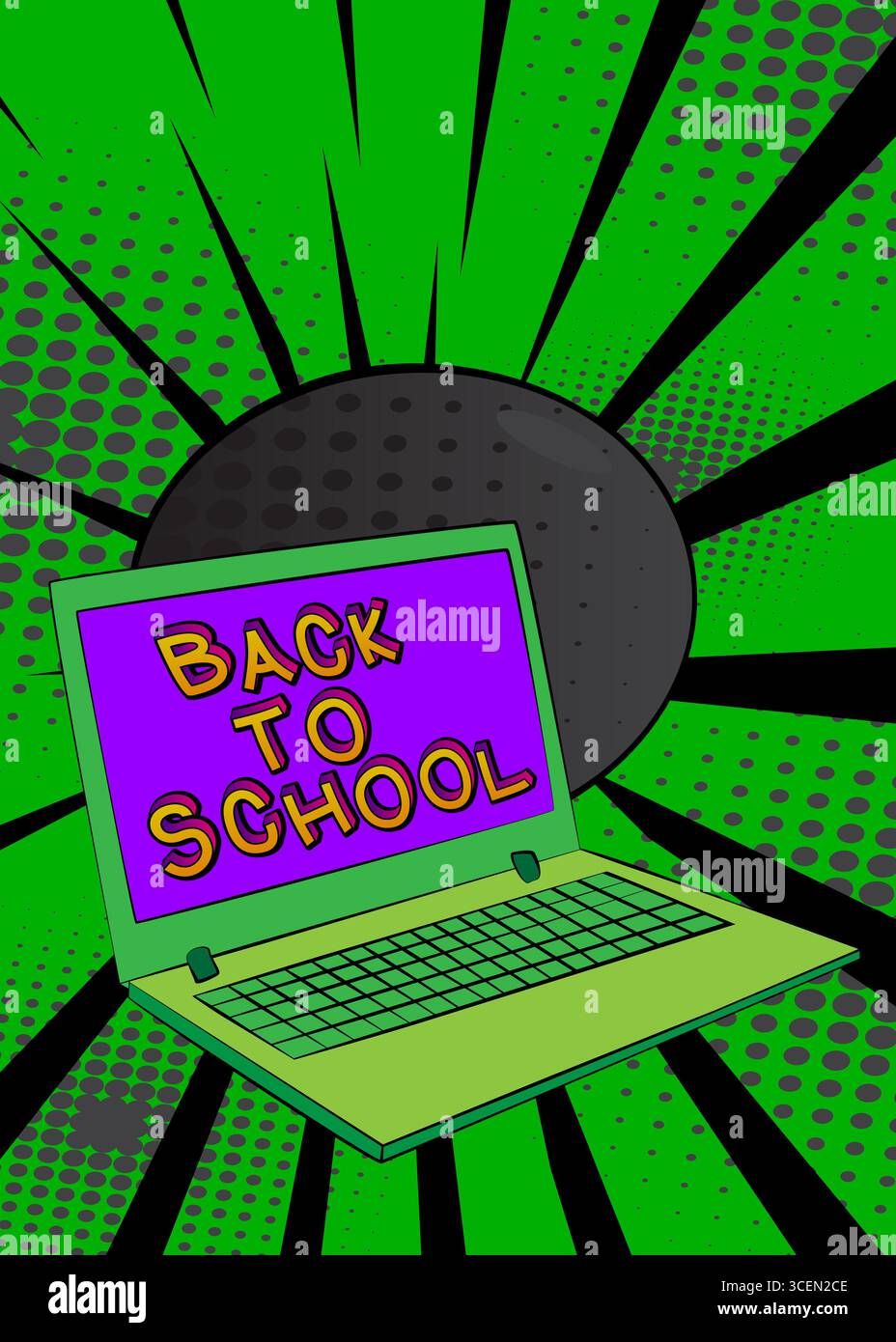 Cartoon Laptop, comic book Notebook with Back To School text. Retro ...