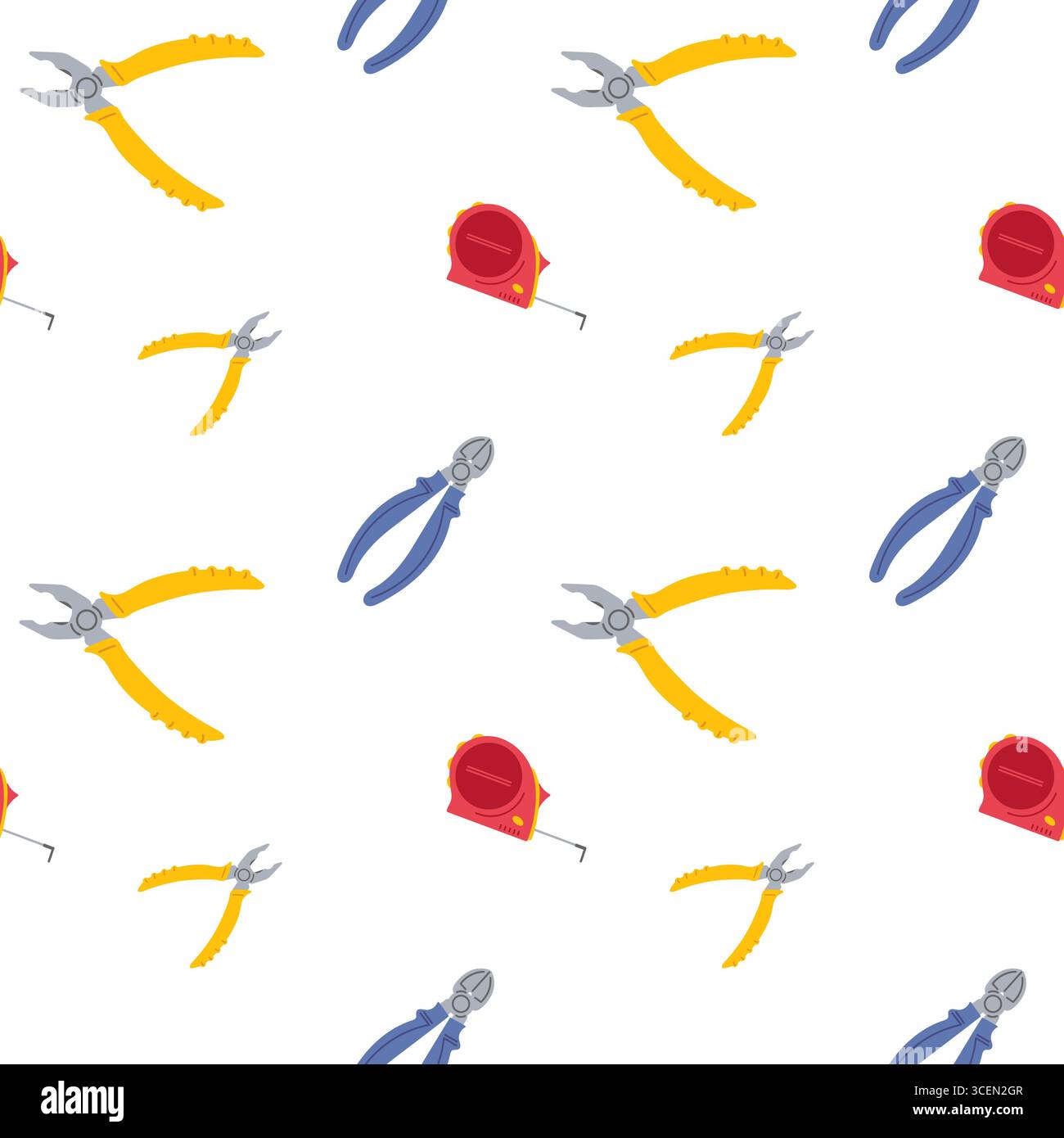 Colorful tools pattern featuring pliers and measuring tape for creative design projects Stock Vector