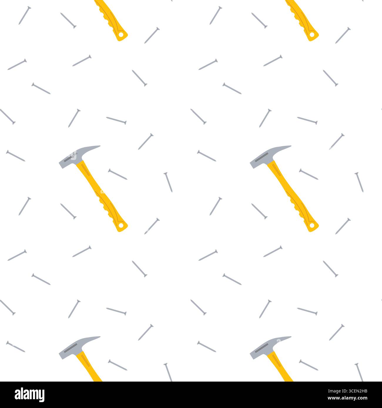 Tools scattered across a surface with hammers and nails placed in a random pattern Stock Vector