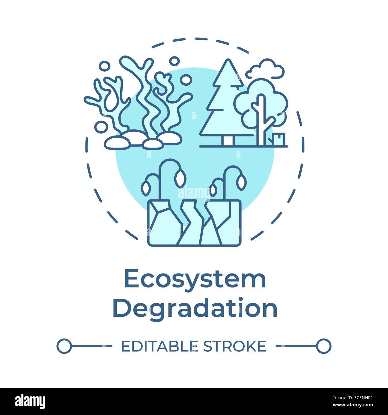 Ecosystem degradation soft blue concept icon Stock Vector