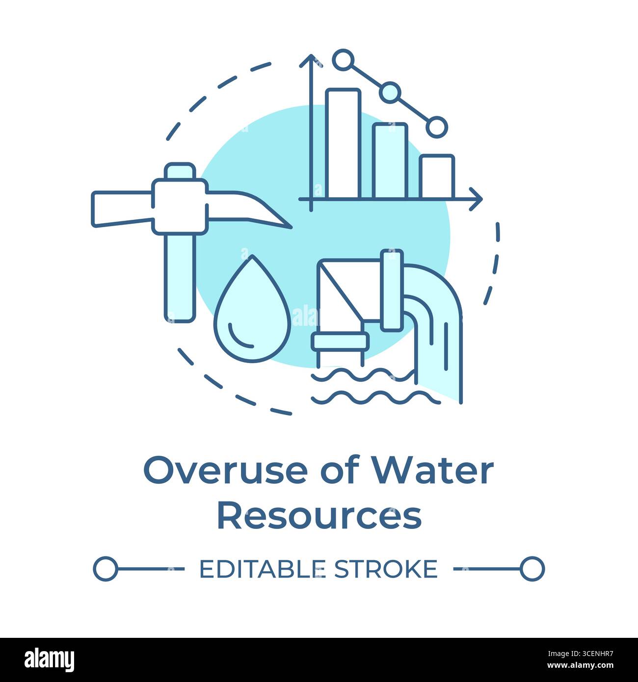 Overuse of water resources soft blue concept icon Stock Vector