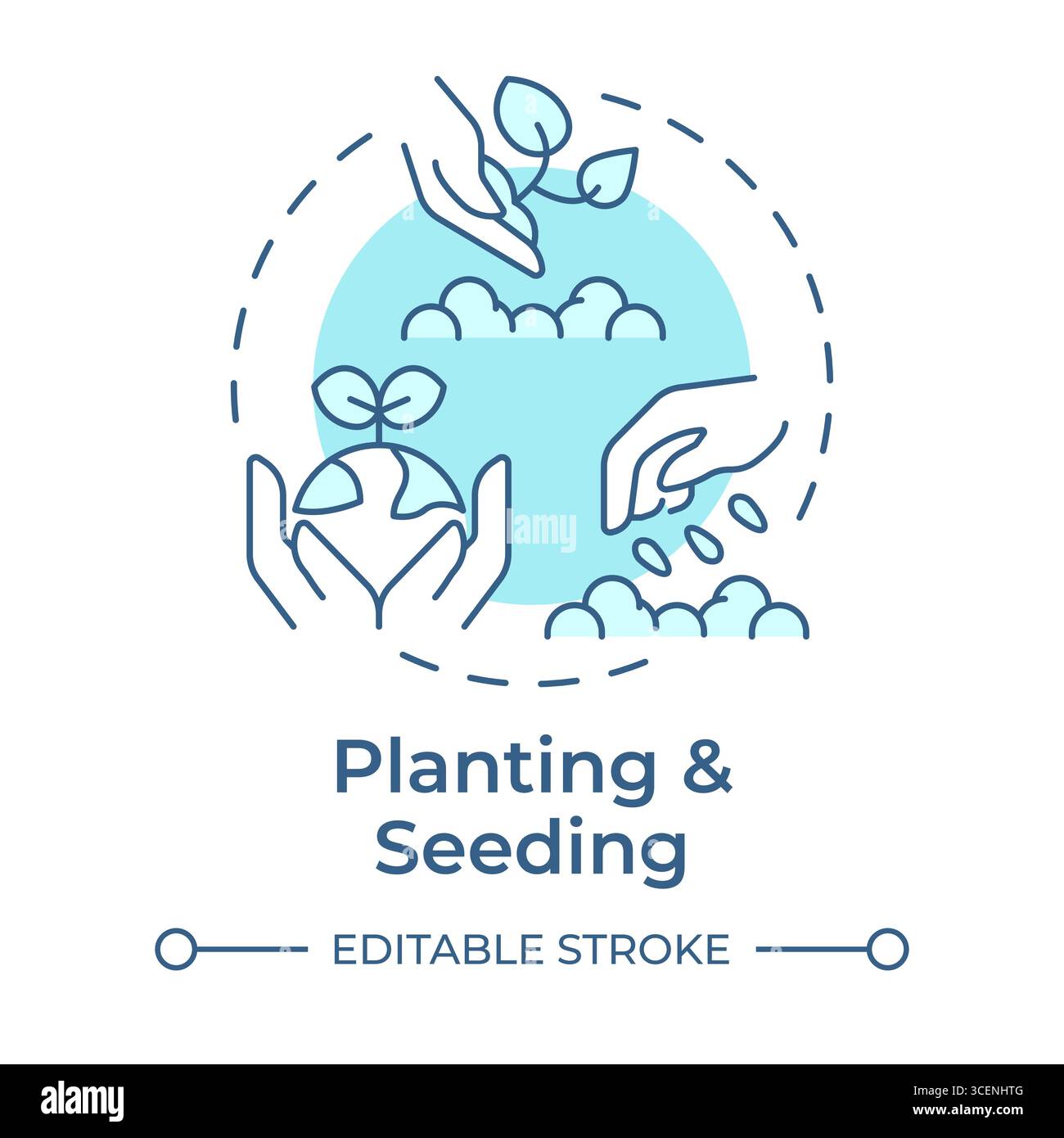 Planting and seeding soft blue concept icon Stock Vector