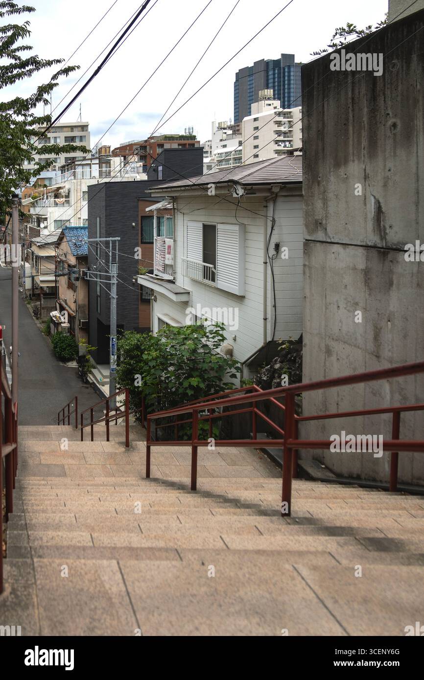 Steps at Suga-jinja which is the real life location of the final scene in 'Your Name' a romantic fantasy animated film from 2016 - Stock Image