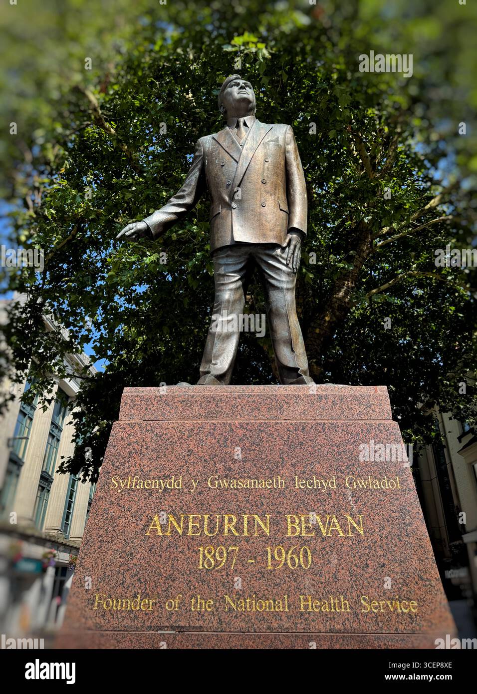 Statue of Aneurin Bevan in Queen Street, Cardiff, Wales UK - Smartphone Captured Stock Image