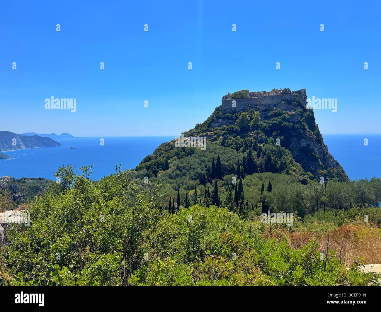 Angelokastro Castle as seen from Krini village, Corfu, Greece. - Smartphone Captured Stock Image
