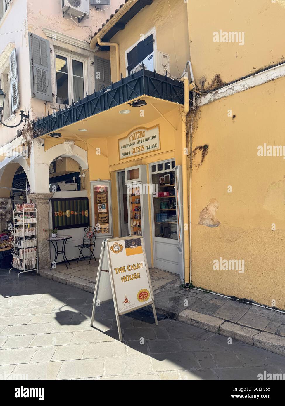 Tobacco and cigar shop in Corfu town, Greece. - Smartphone Captured Stock Image