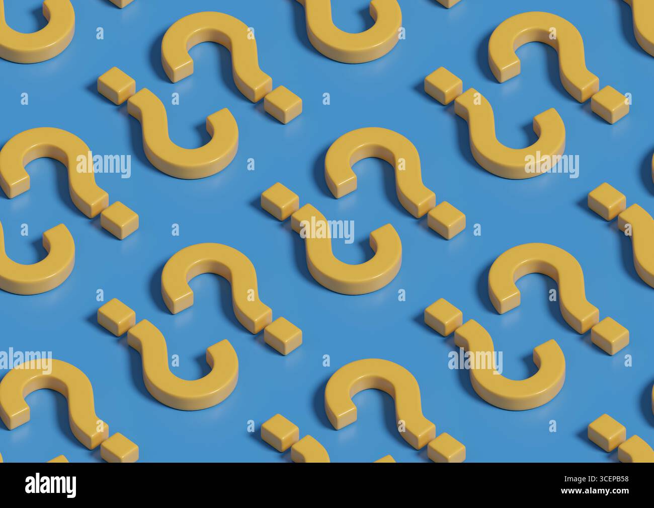 Seamless isometric yellow question mark pattern. 3D illustration. Stock Photo