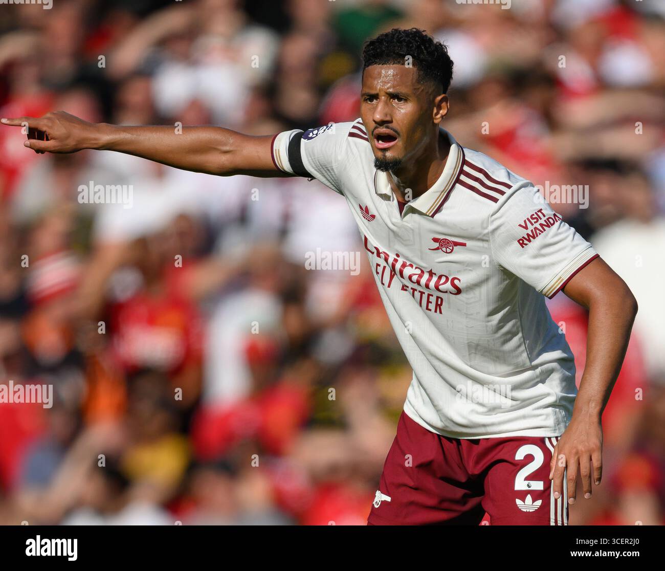Manchester, UK. 17th Aug, 2025. Manchester United v Arsenal - Premier League - Old Trafford. William Saliba in action for Arsenal. Picture Credit: Mark Pain/Alamy Live News Stock Photo