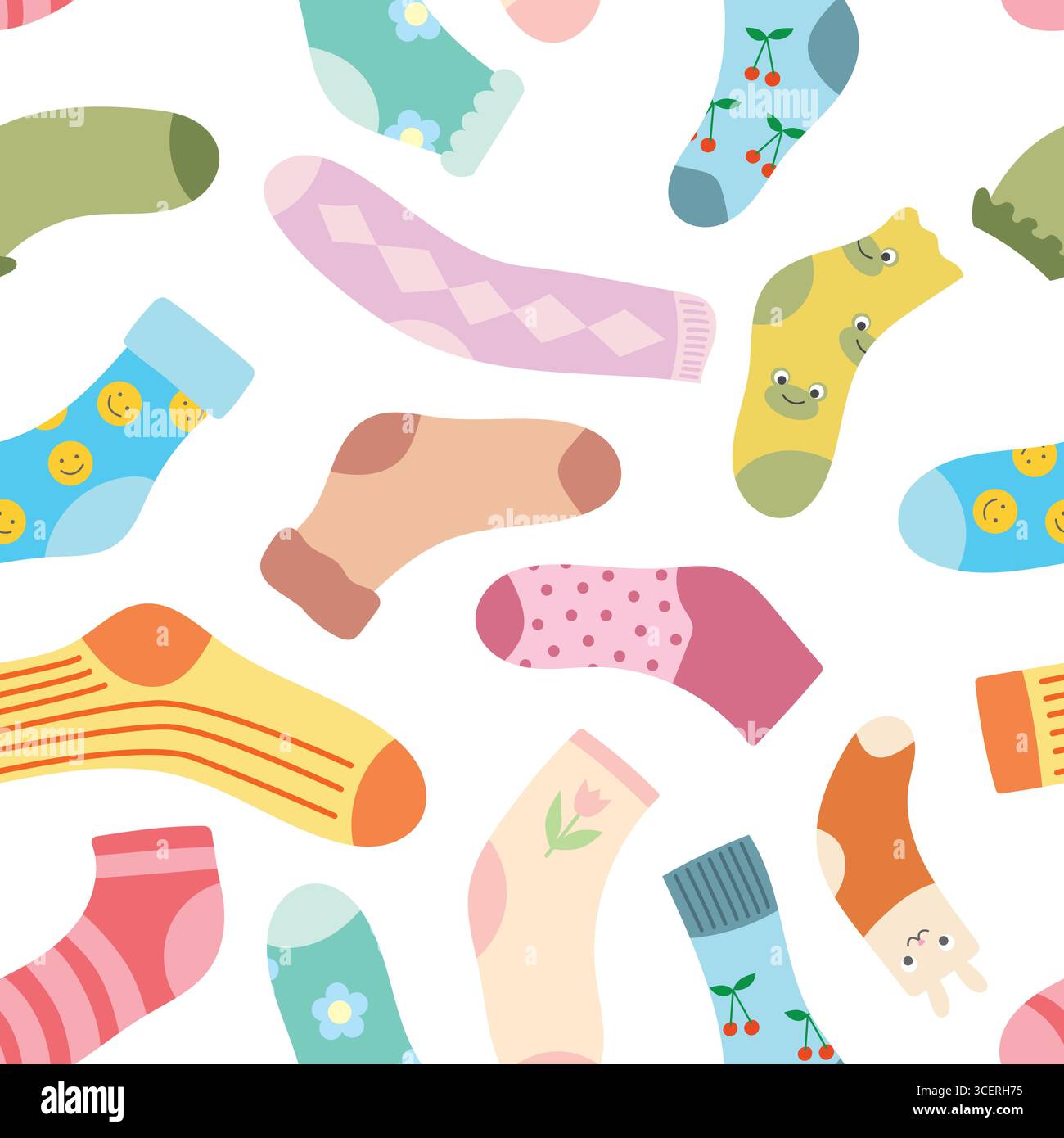 seamless background of multi-colored socks with patterns and stripes Stock Vector