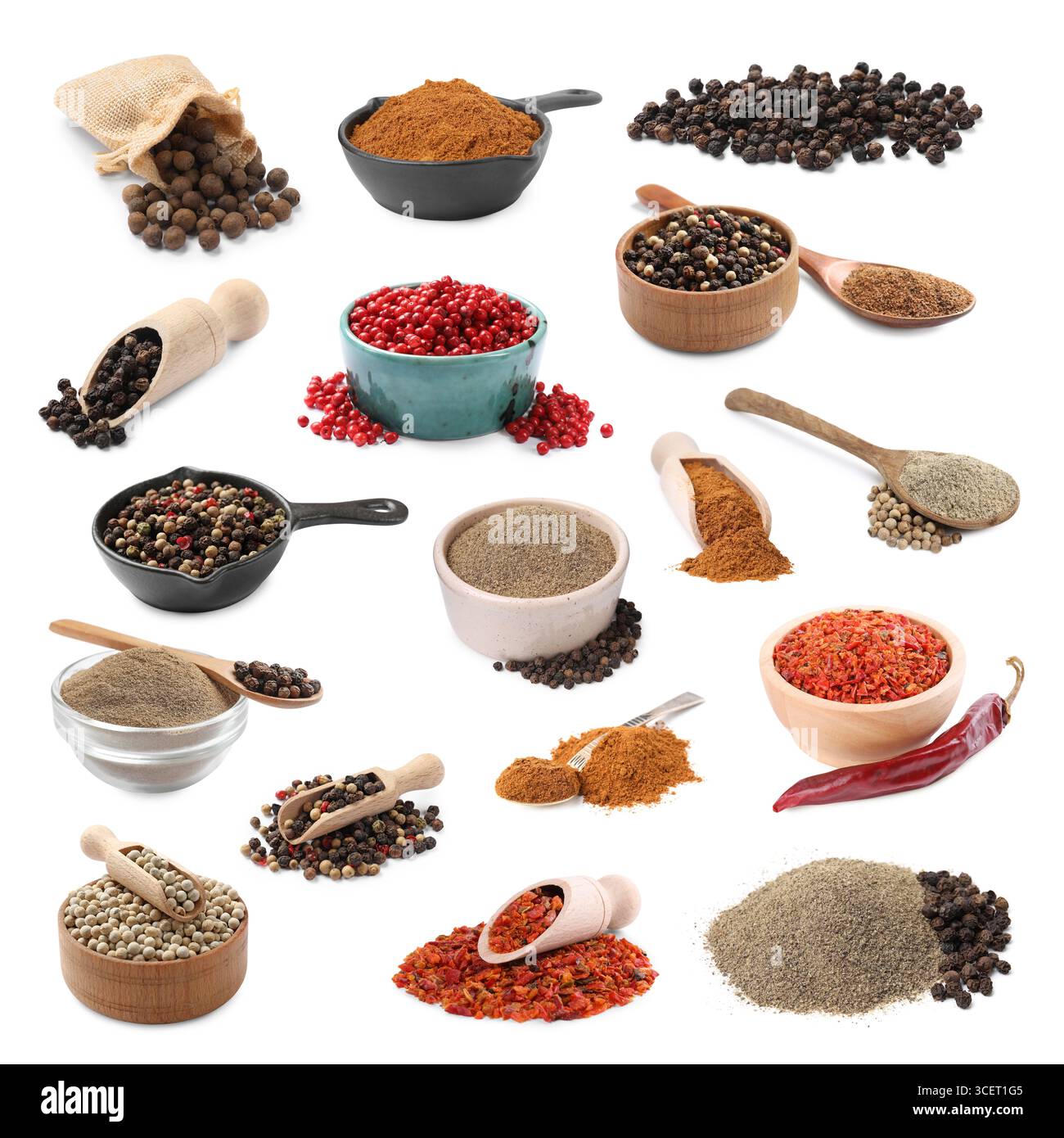 Different types of peppers, set. Spices isolated on white Stock Photo ...