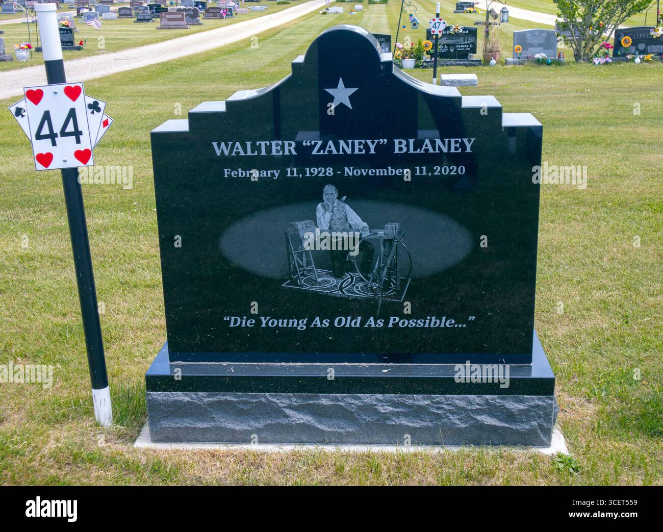 Colon, Michigan, the 'Magic Capital of the World,' is home to magicians’ graves, where famed illusionists rest in this enchanting small-town cemetery. Stock Photo