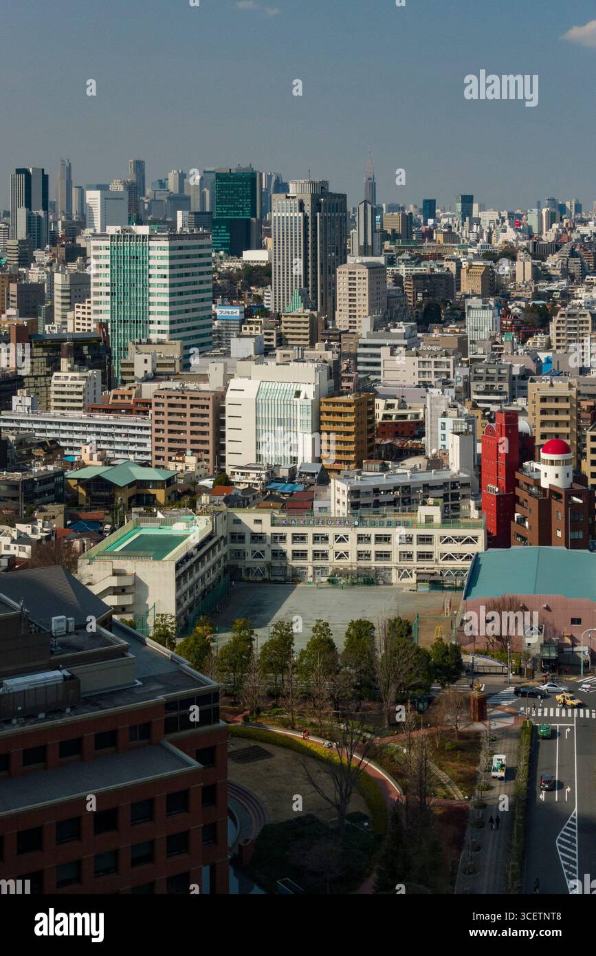 View of Yebisu Garden Place and the Tokyo skyline seen from the Westin Tokyo Hotel, Mita, Meguro-ku, Tokyo, Kanto, Honshu, Japan Stock Photo