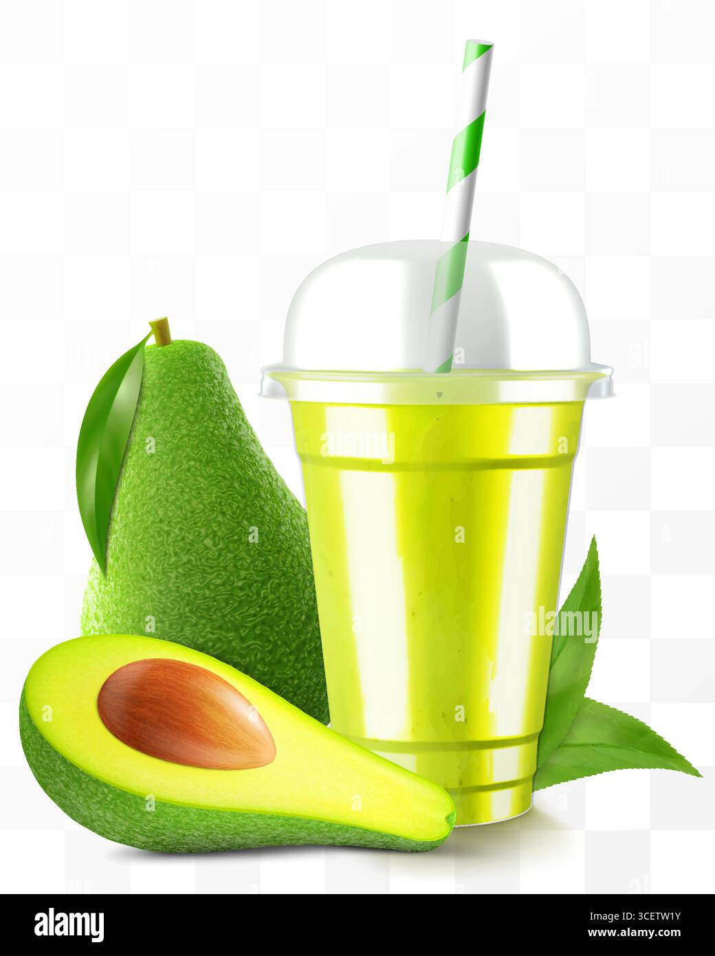 Clear plastic cup with avocado juice or smoothie. Cup with sphere dome ...