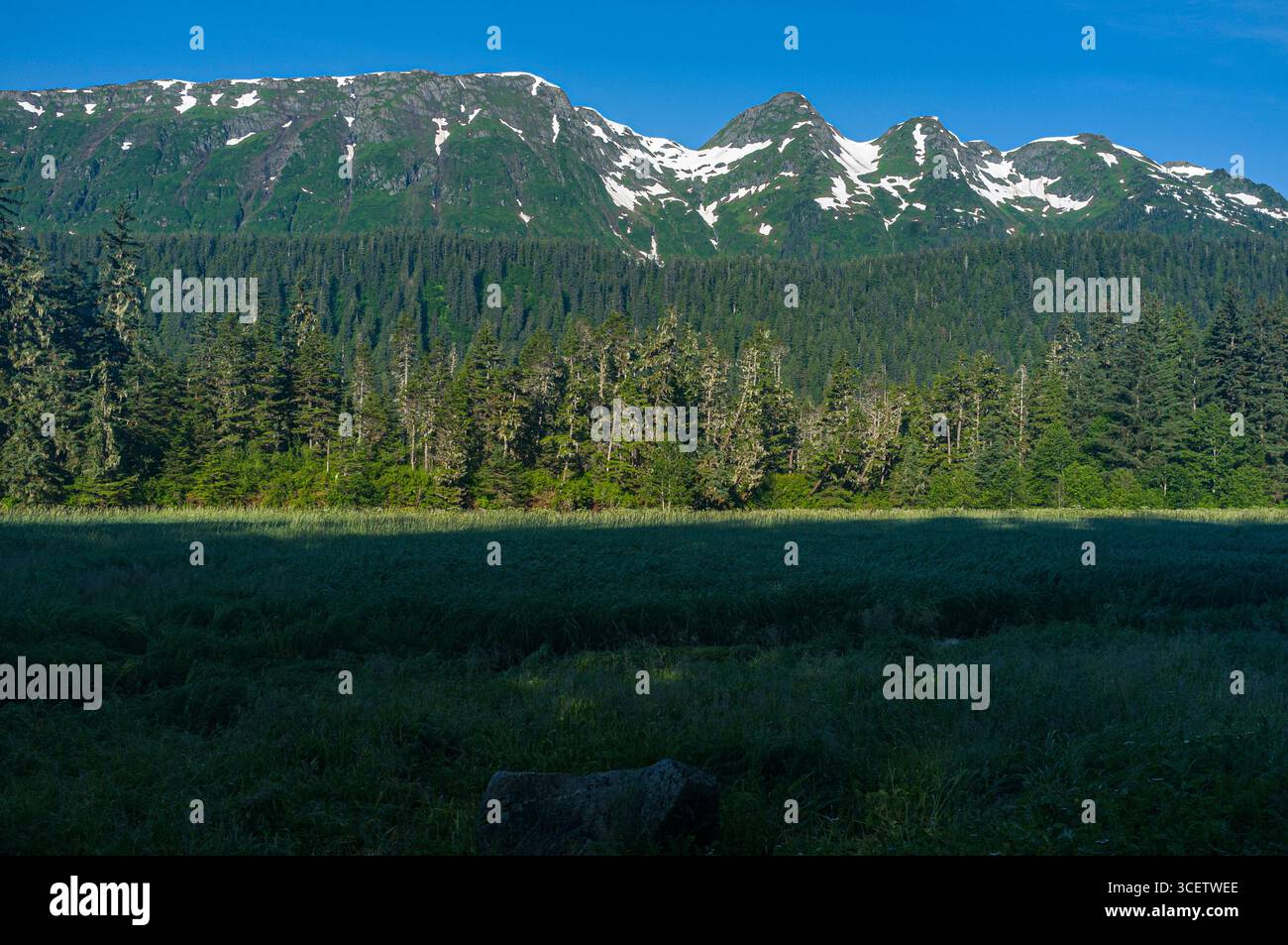 Snow speckled mountain peaks seen from the Seymour Canal public use ...