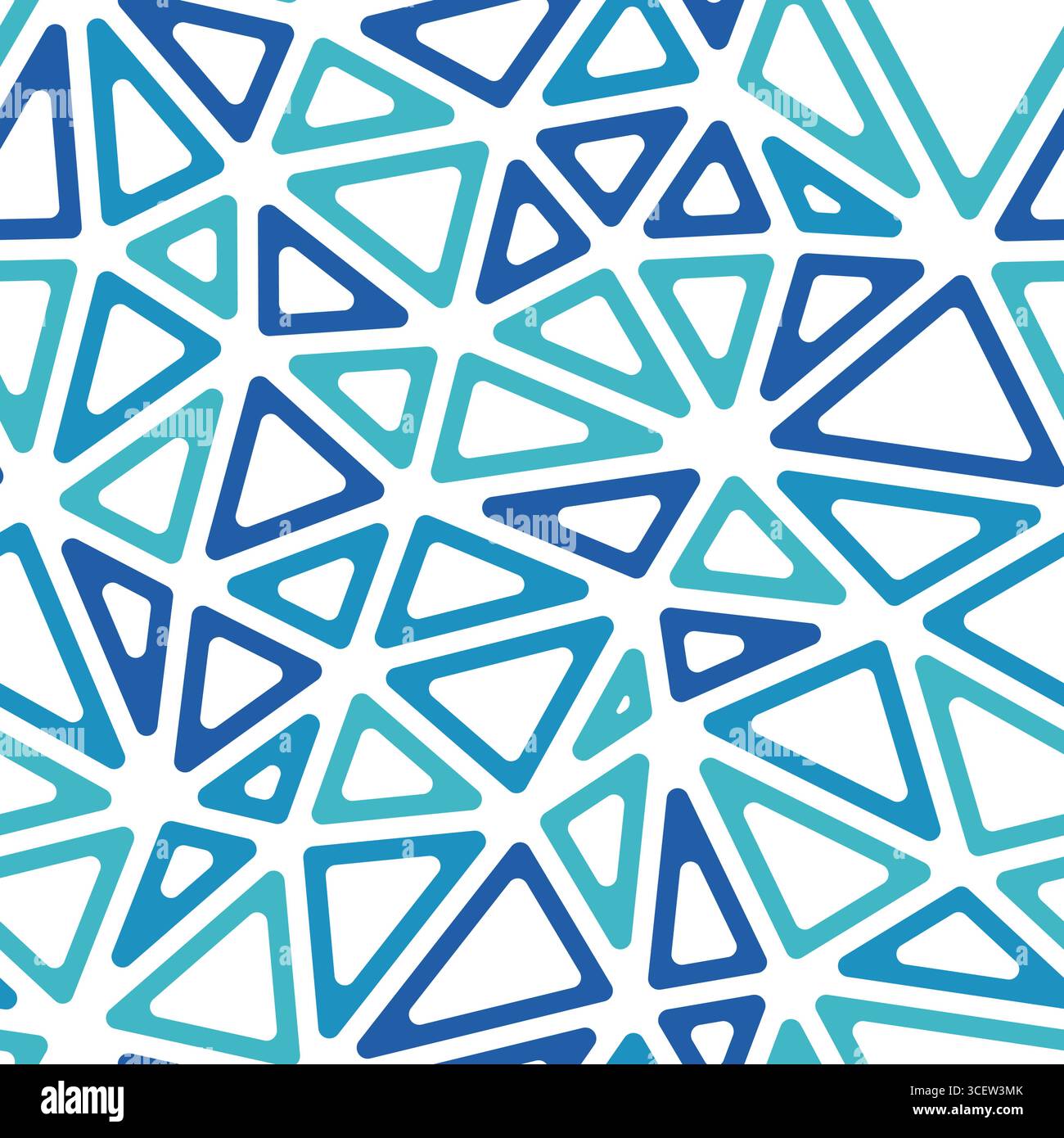 Triangles pattern geometric design. Large triangles size. Multiple colors style. Rounded triangular cells outlined. Repeatable pattern. Stock Vector