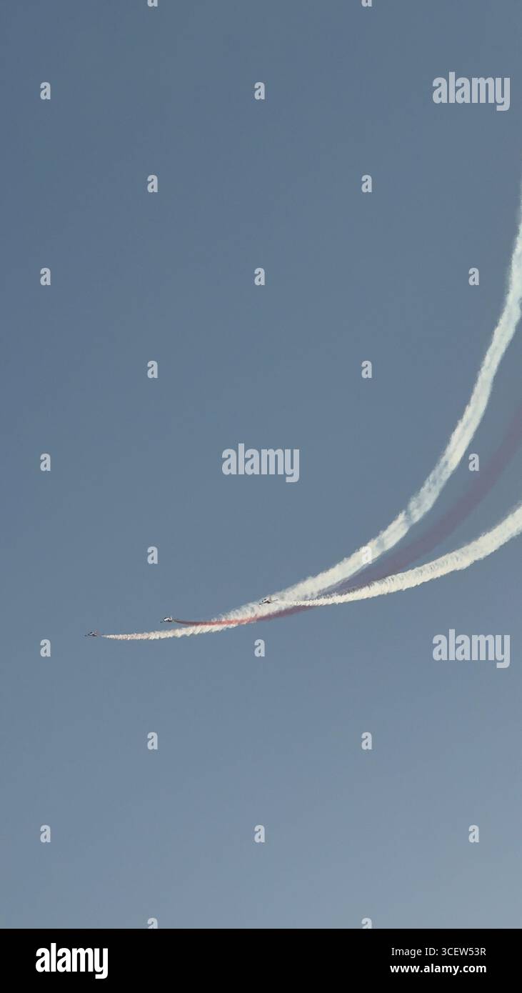 Turkiye, Antalya, Konyaalti April 23, 2025 Turkish stars. Demonstration flights over the city from 'Turkish stars'. Incredible aerobatics. - Smartphone Captured Stock Image