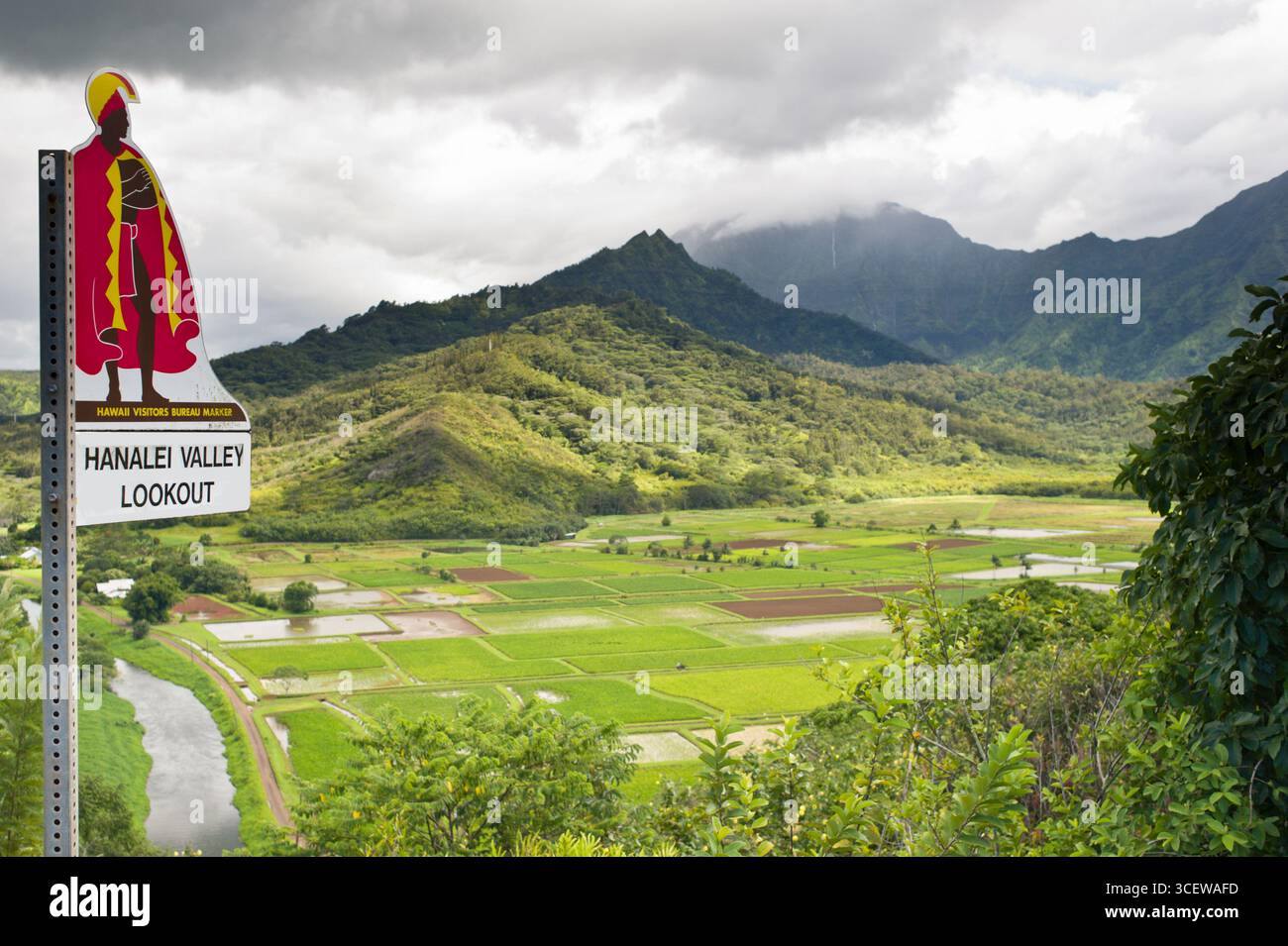 Hawaii Visitors Bureau Marker sign at the Hanalei Valley Lookout ...