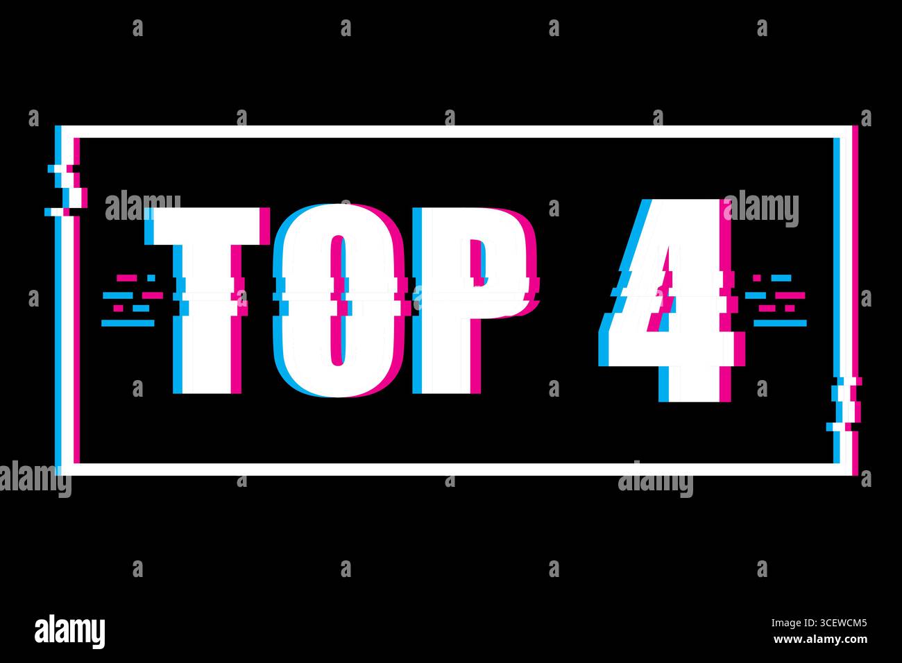 Retro glitch frame. TOP 4 text. Neon distorted message. Vector digital title. Stock Vector