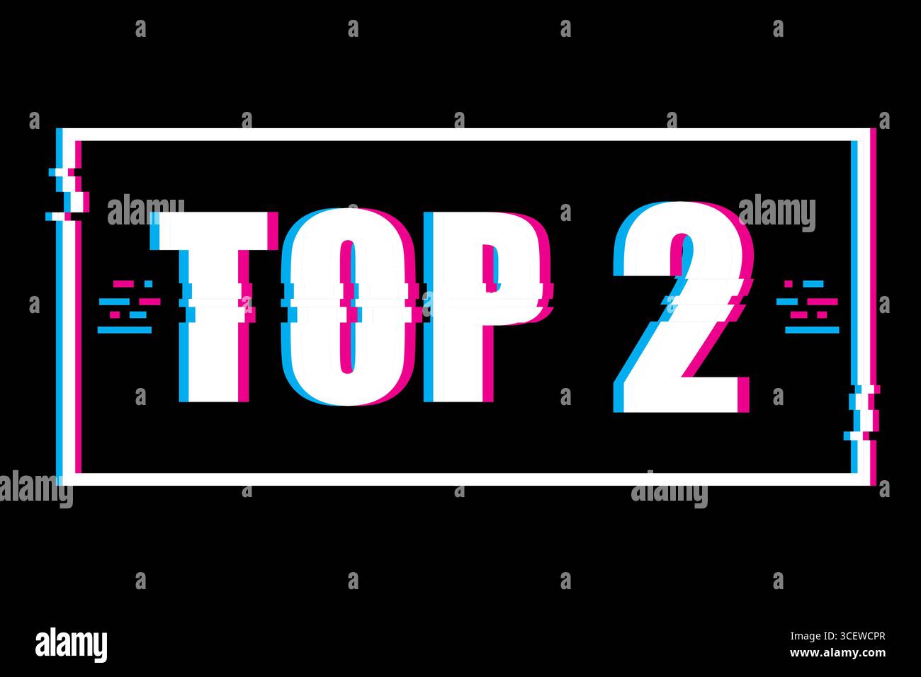 TOP 2 sign illustration. Glitch pixelated frame. Digital distortion ...