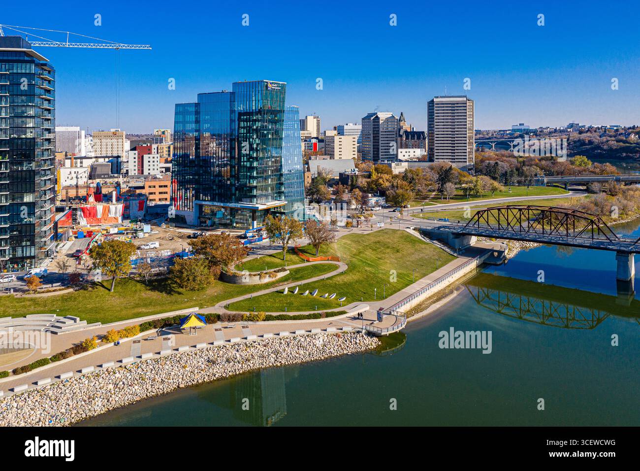 River Landing is located in the South downtown neighborhood of Saskatoon along the river. Stock Photo