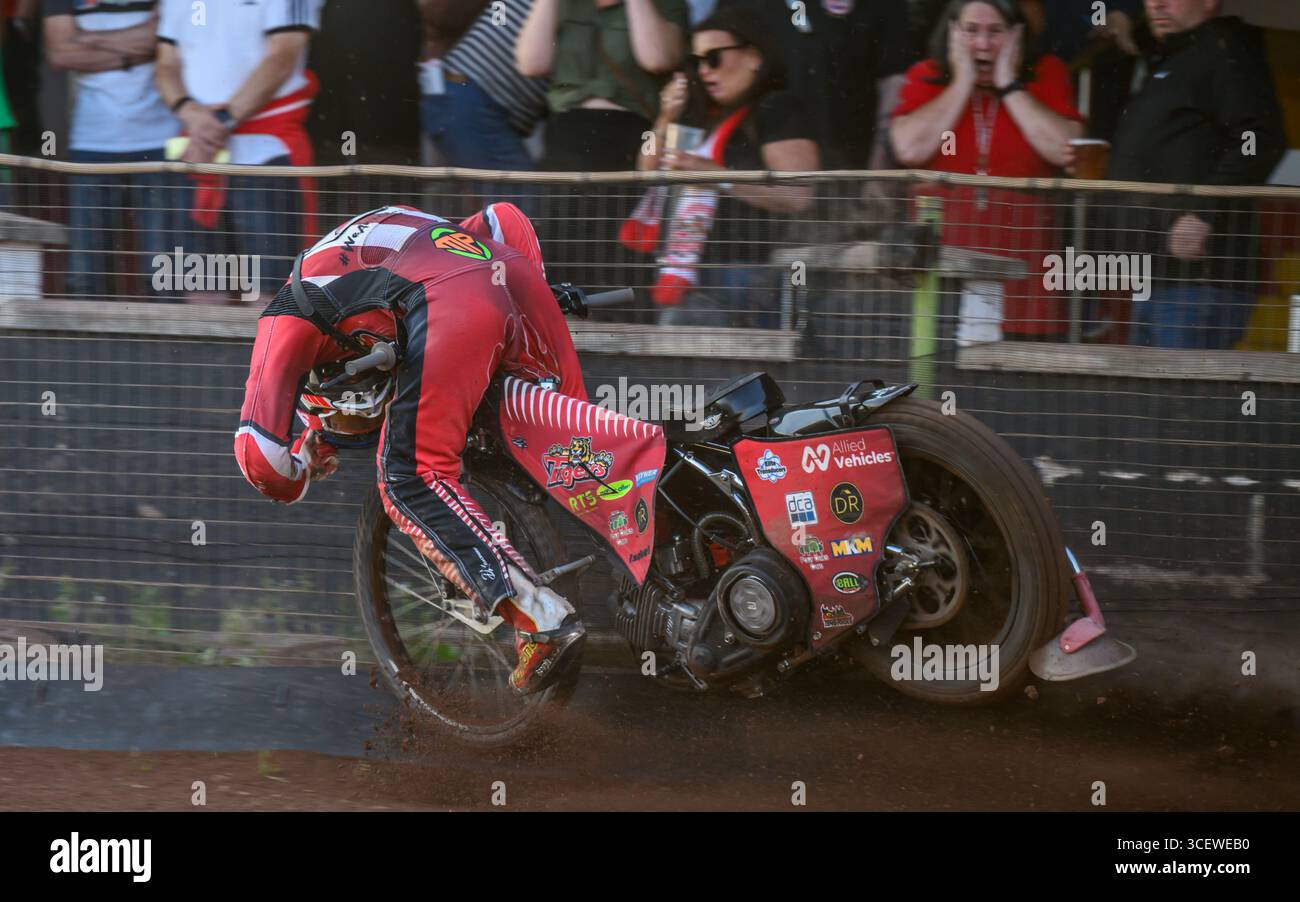 Spectacular Speedway Crash For Glasgow Tigers British Rider Max Perry During The Glasgow v Oxford Meeting At The Glasgow Ashfield Racing Track. Stock Photo