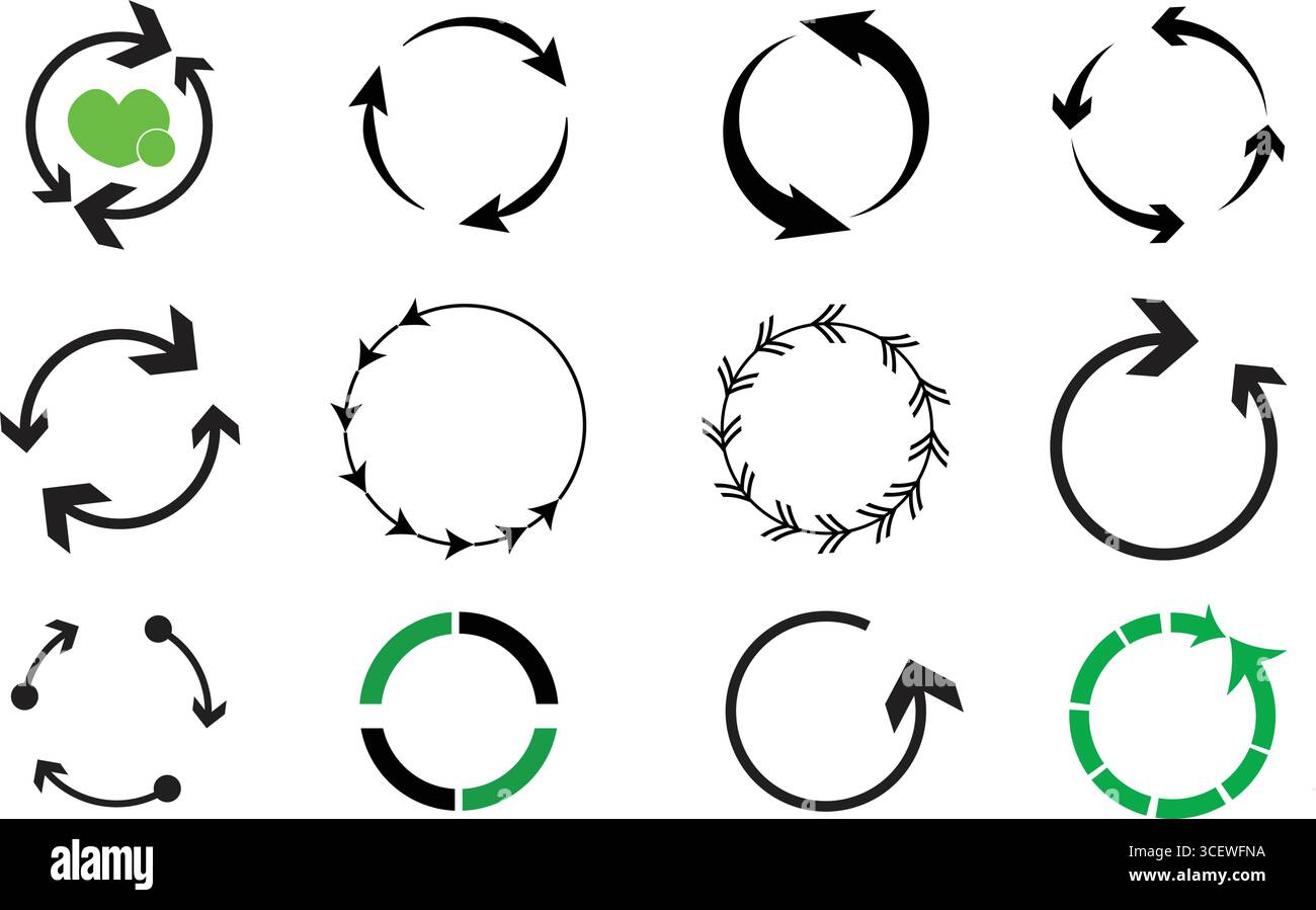 Circular recycling arrows vector set with eco cycle loop sustainability ...