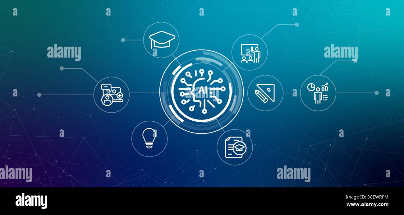 AI in education and learning representing academic and educational using artificial intelligence for ed-tech personalized learning and future of Stock Vector
